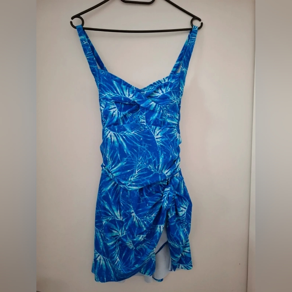 Blue Tropical Print Dress